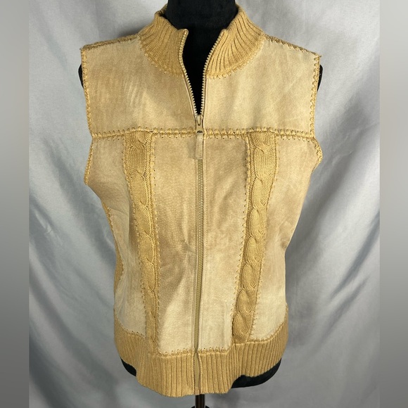 Designers Studio Original Jackets & Blazers - Designers Studio Originals Suede Front Sweater Vest Womens Tan Camel Zip Sz M